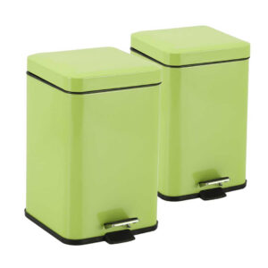 NNEAGS 2X 6L Foot Pedal Stainless Steel Rubbish Recycling Garbage Waste Trash Bin Square Green