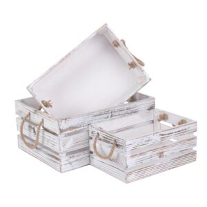 Distressed White Rope Handled Wooden Storage Crate