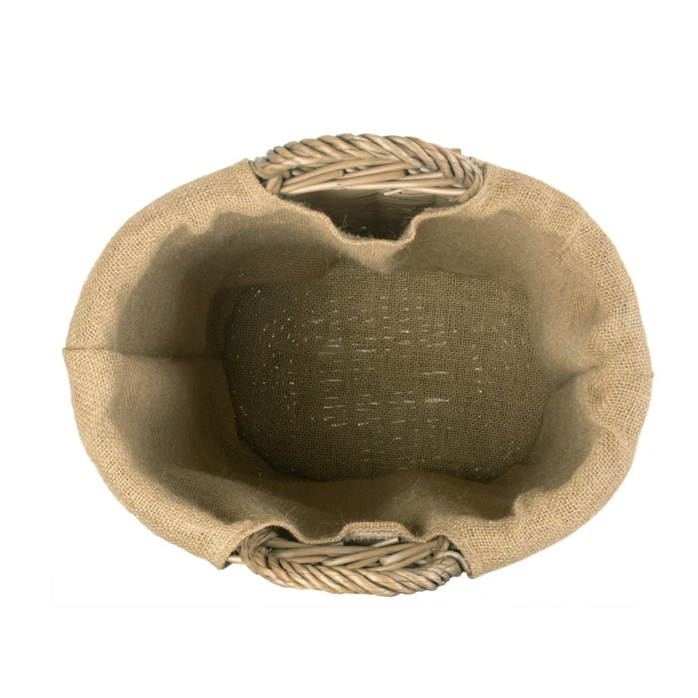 Small Oval Hessian Lined Wicker Log Basket - Image 3