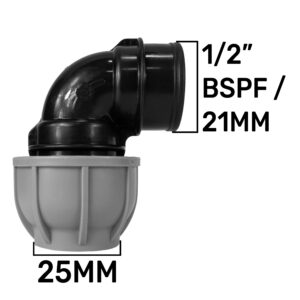 MDPE Elbow, 25mm - 1/2" BSPF