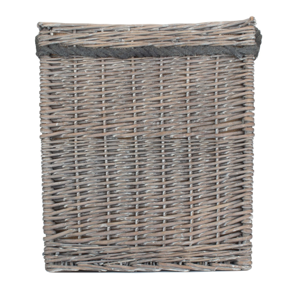 Wicker Grey Wash Square Hessian Lined Log Basket - Image 8