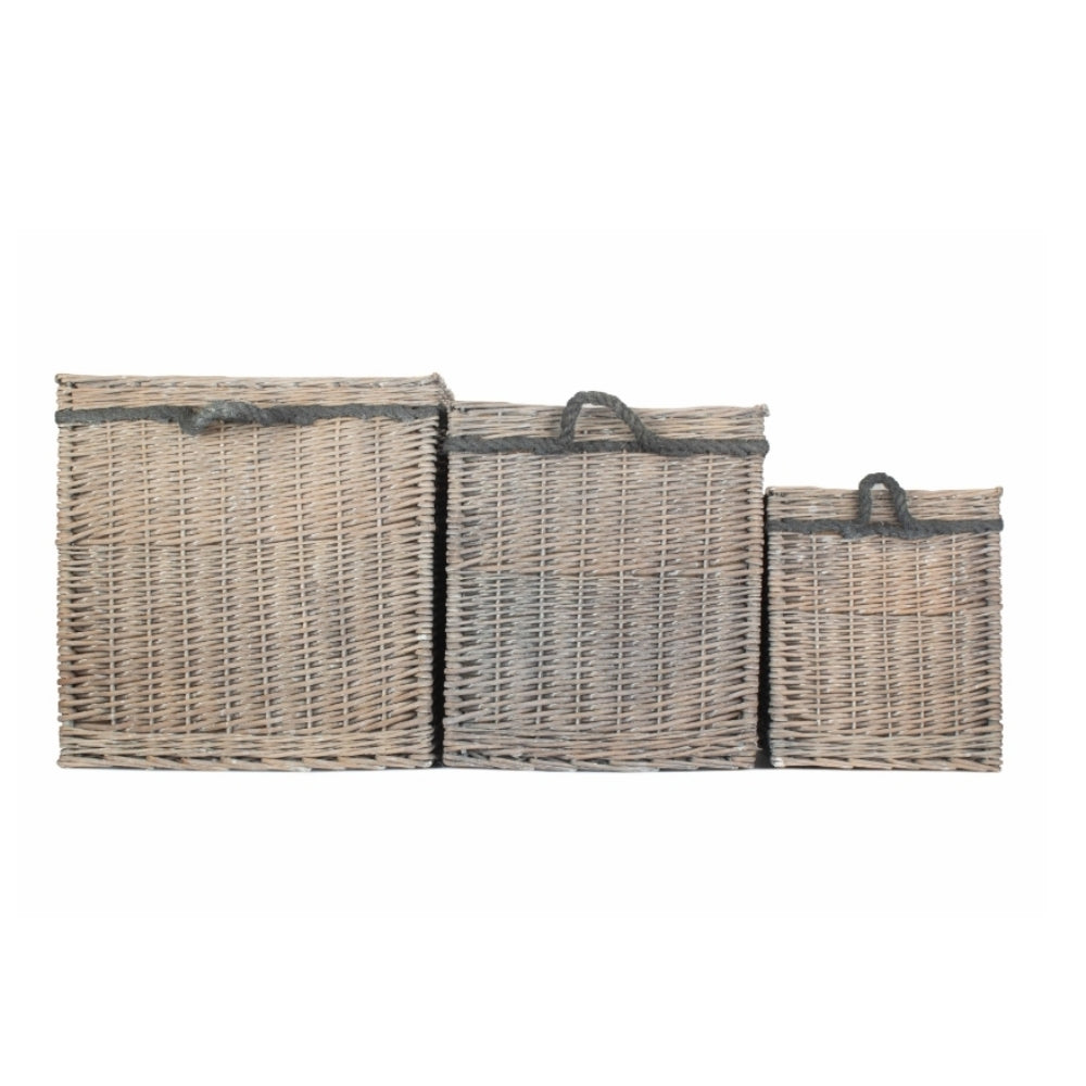 Wicker Grey Wash Square Hessian Lined Log Basket - Image 3
