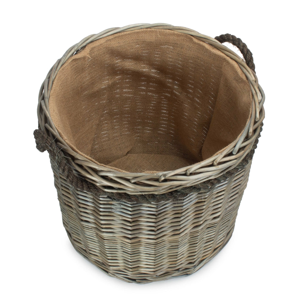Antique Wash Round Wicker Log Basket - Image 2