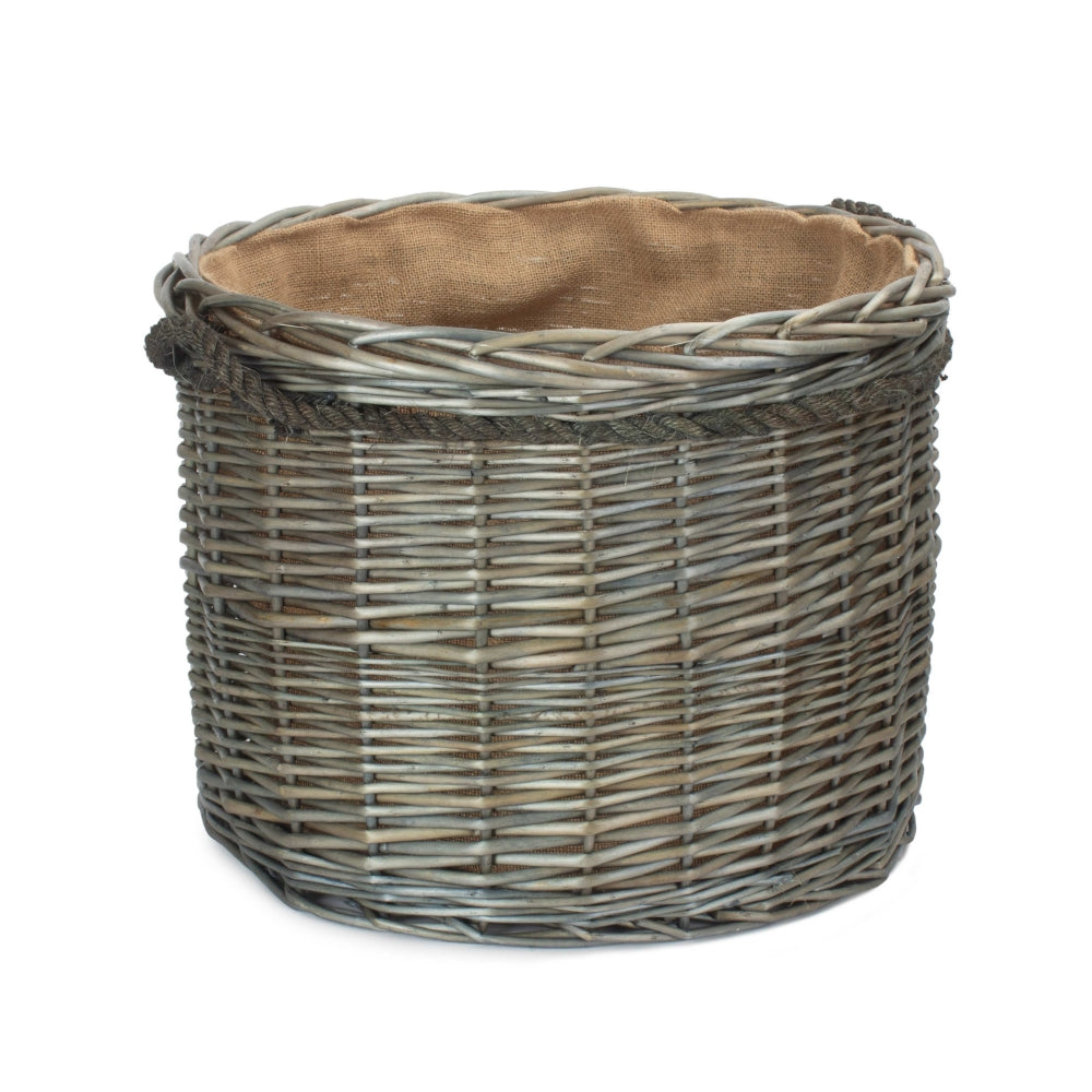 Antique Wash Round Wicker Log Basket - Image 7