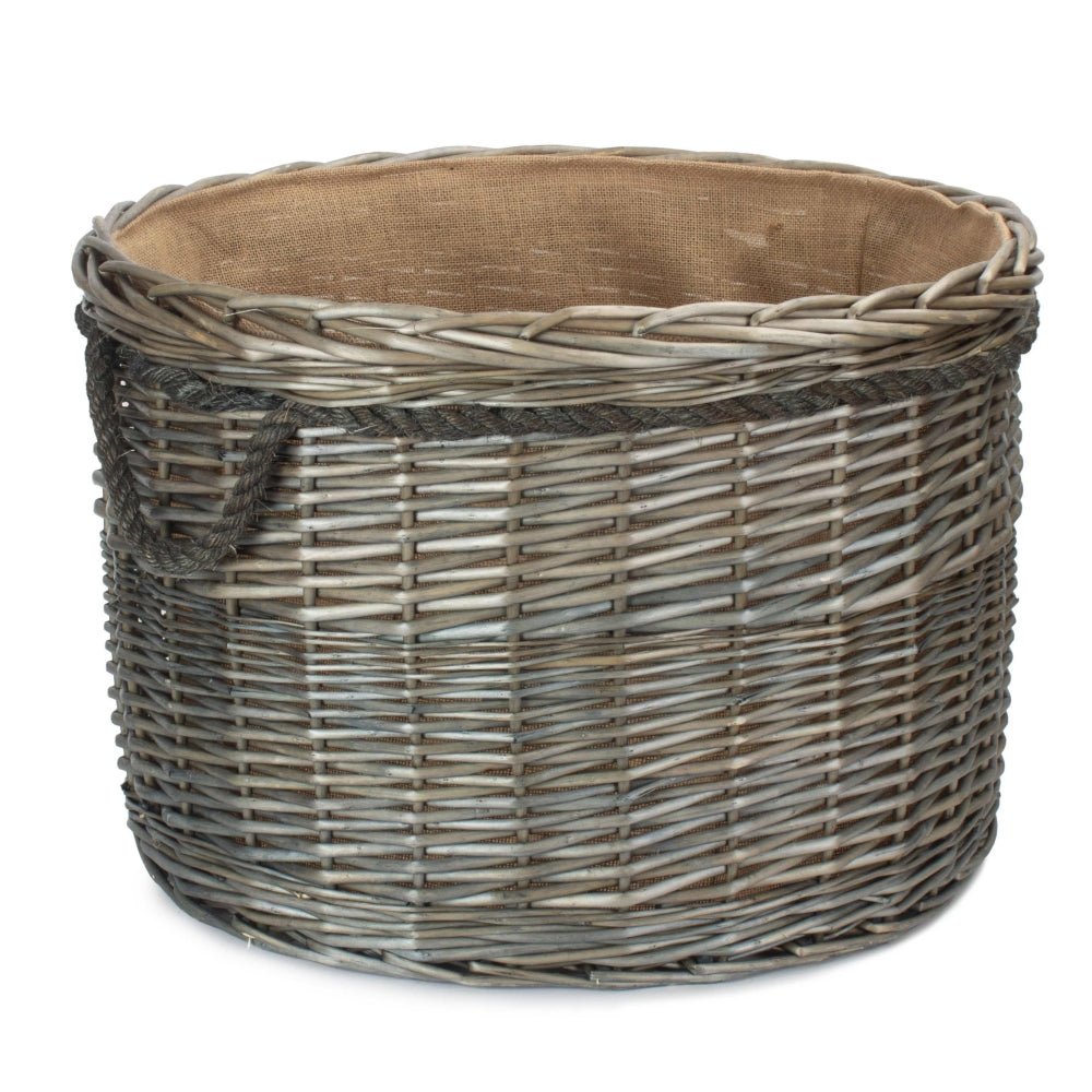 Antique Wash Round Wicker Log Basket - Image 8