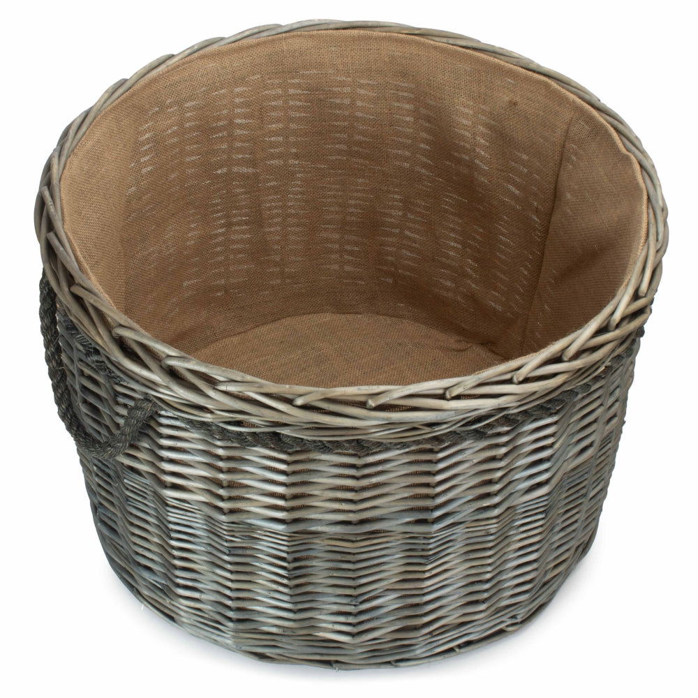 Antique Wash Round Wicker Log Basket - Image 5