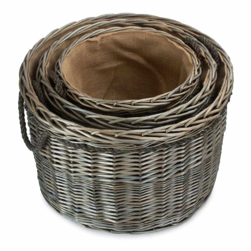 Antique Wash Round Wicker Log Basket - Image 9