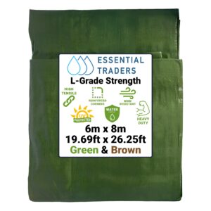 6m x 8m Green & Brown Tarpaulins, L-Grade 200 GSM