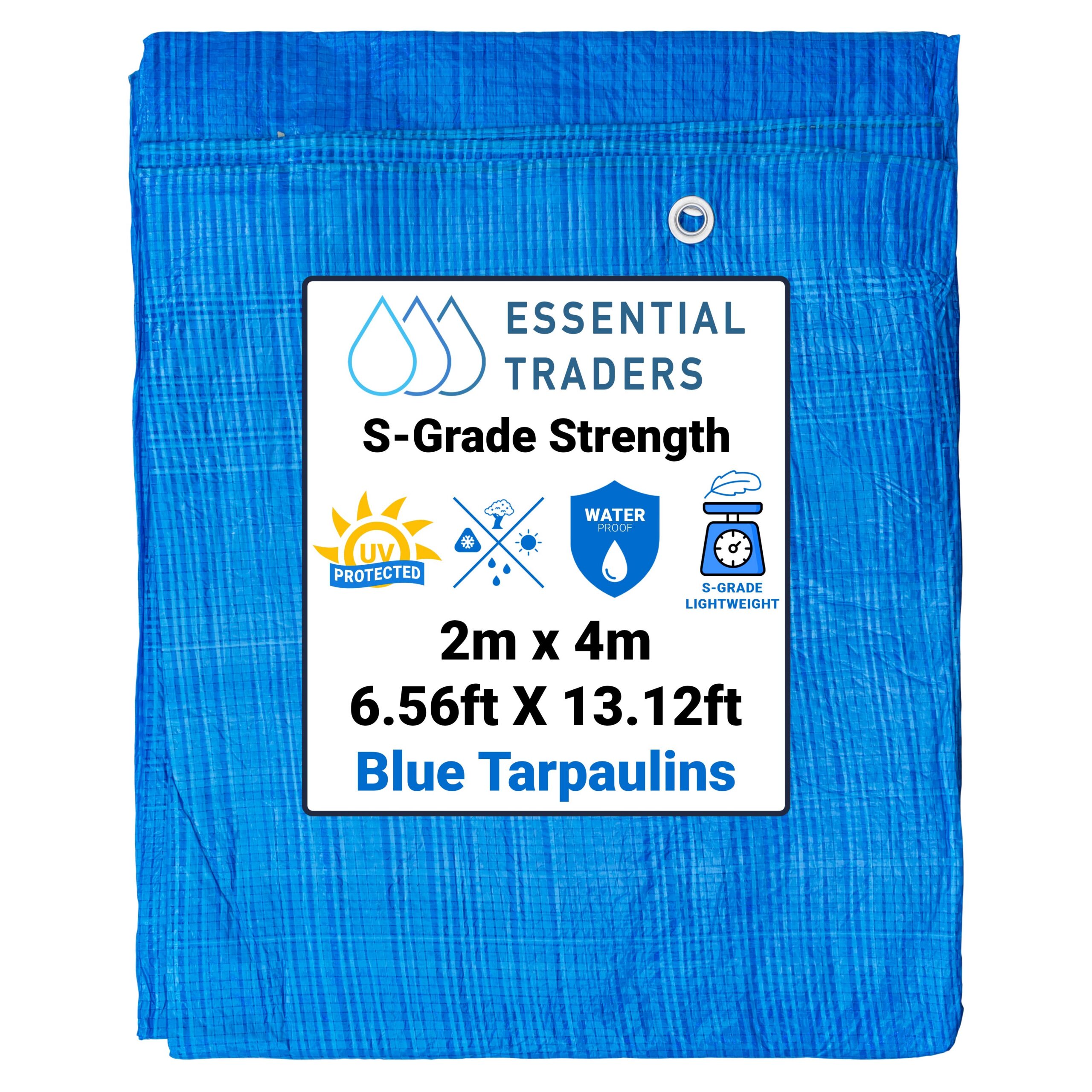 2m x 4m Blue Tarpaulins, S-Grade 50 GSM