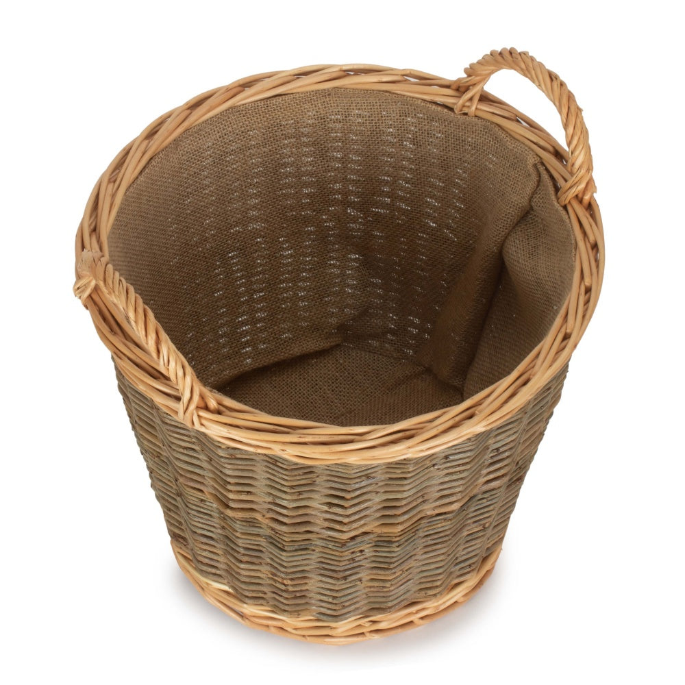 Small Unpeeled Hessian Lined Wicker Log Basket - Image 2