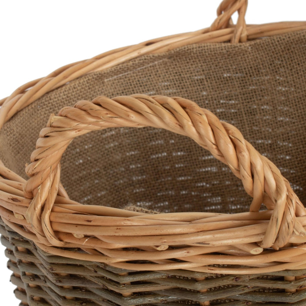 Small Unpeeled Hessian Lined Wicker Log Basket - Image 4