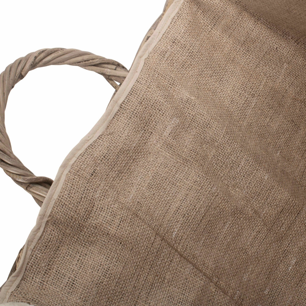 Wheeled Hessian Lined Rattan Log Basket - Image 5